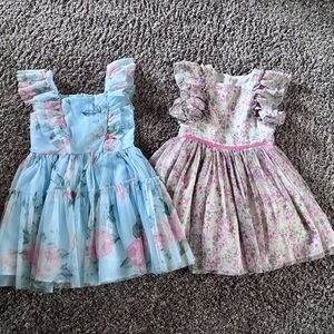 Blue and Sage Floral Ruffle Tulle Girls' Dresses